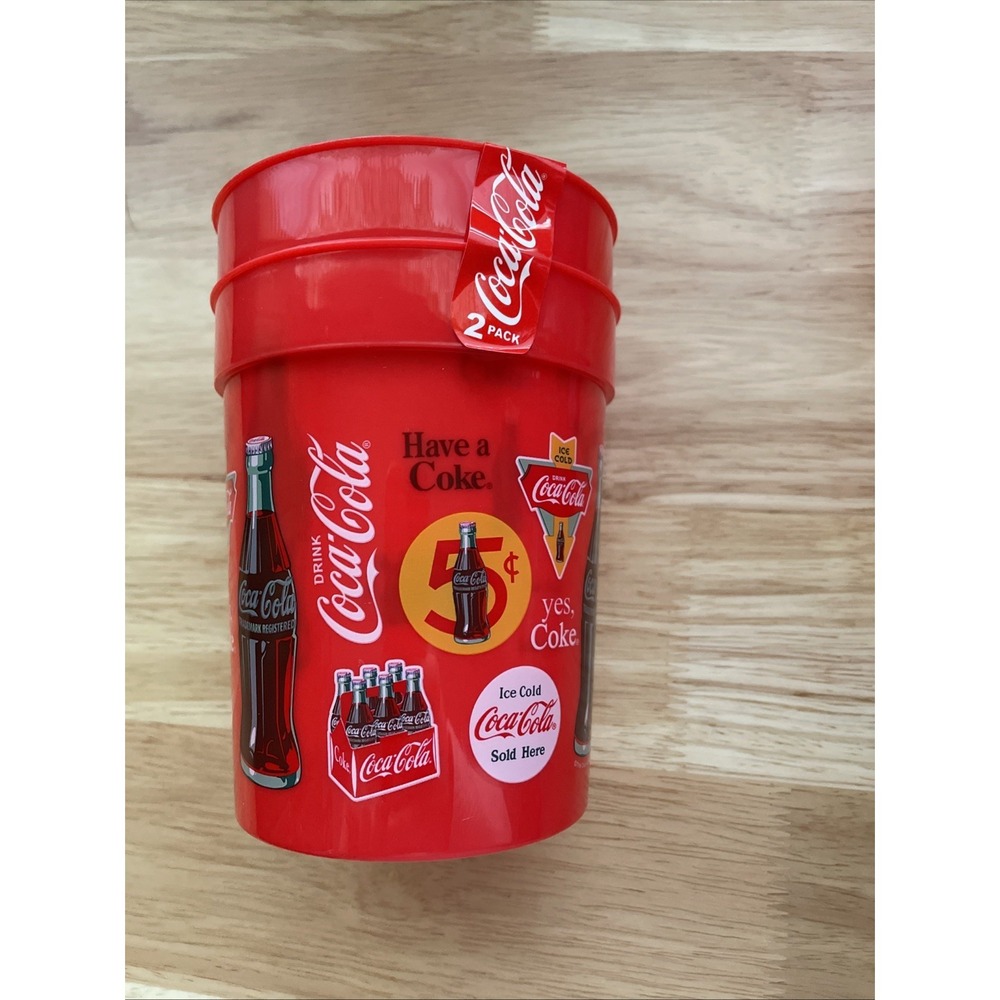 Coca-Cola Red Plastic Tumbler 2 Pack Vintage Style Graphic Cups 17559